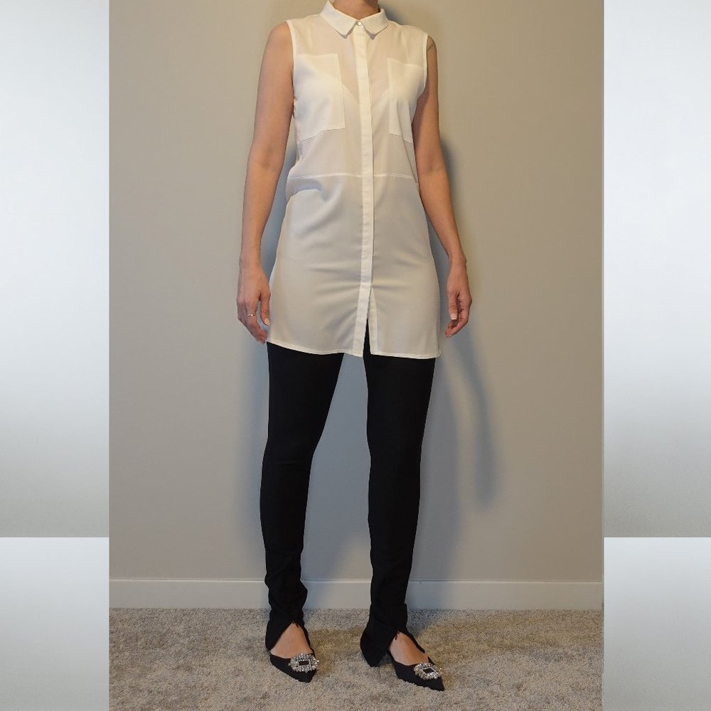 Quzu Collar Button Down White Sleeveless Button Down Shirt Size 6 / 38 / M